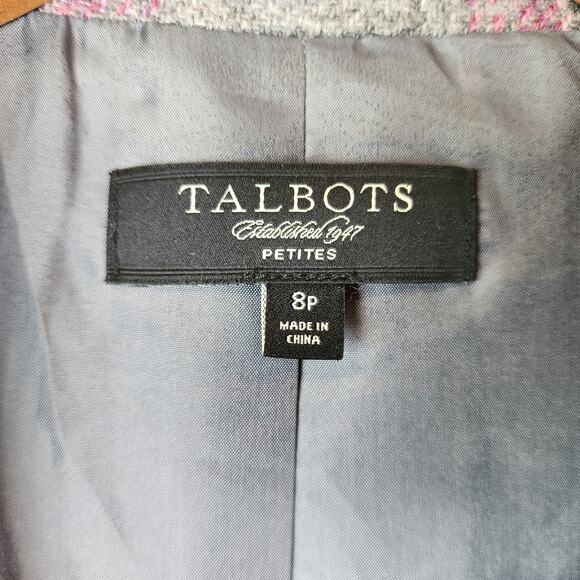 Talbots Gray & Pink Plaid Wool Blazer Size 8 PETITE Button Jacket - Picture 6 of 9